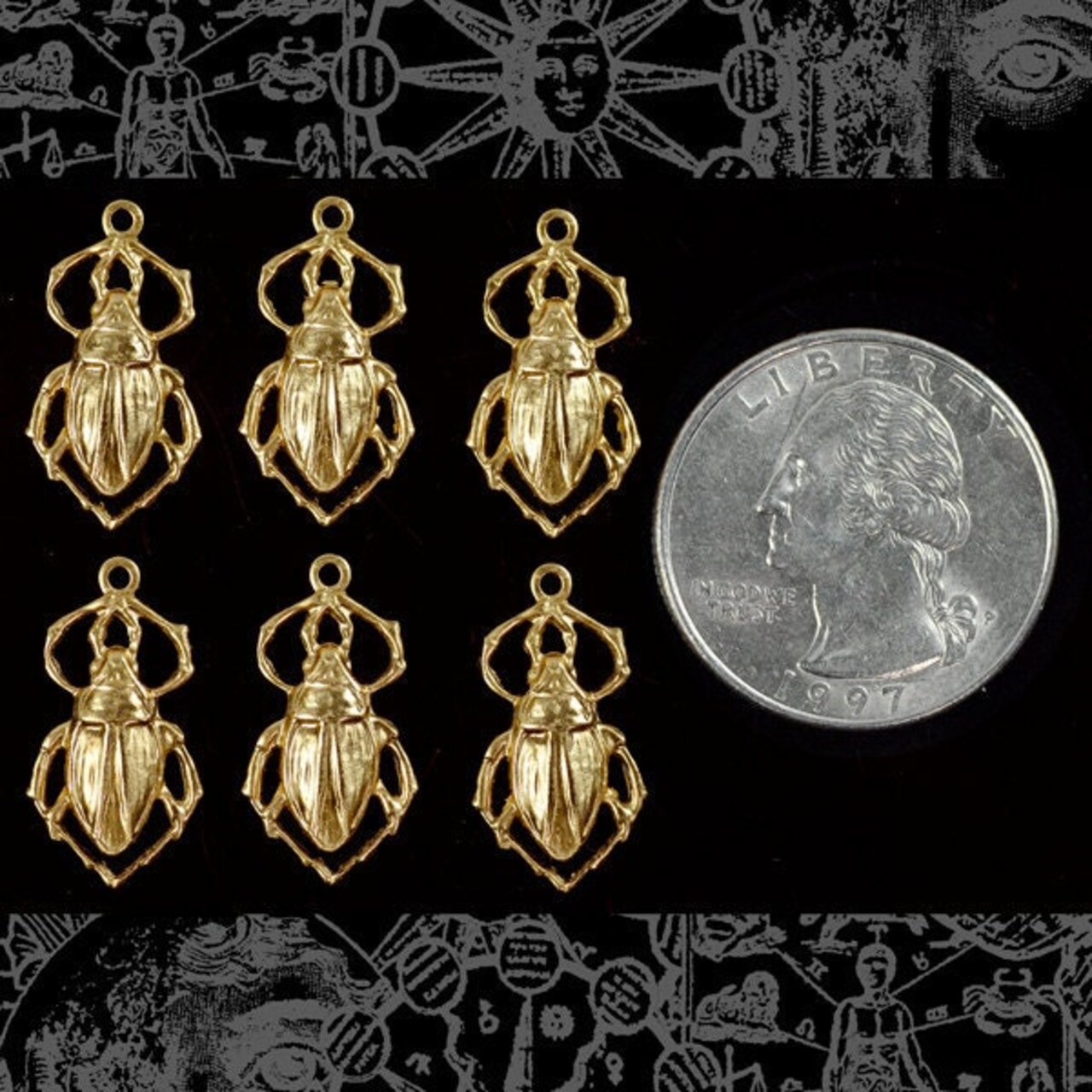 Raw Brass Beetle Connectors with One Ring - Set of Six - B-2C24